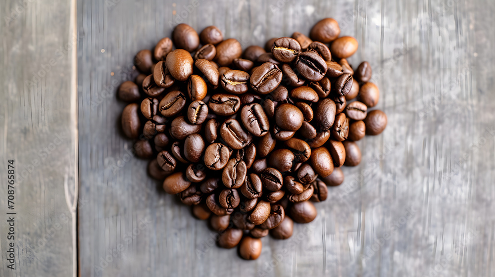 Roasted coffee beans arranged into shape of heart background Roasted coffee beans arranged into shape of heart background