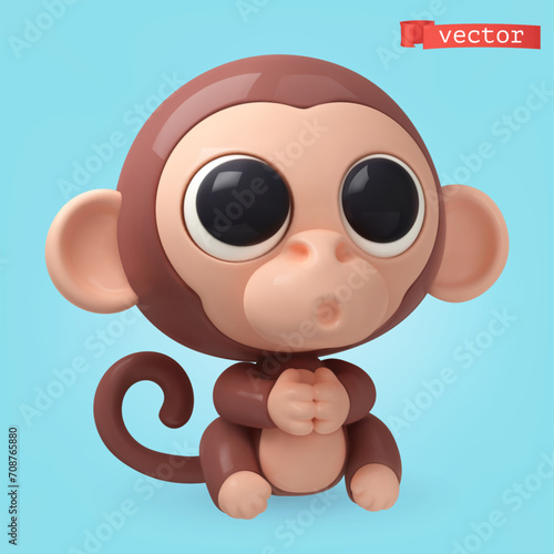 Monkey, 3d render vector cartoon icon
