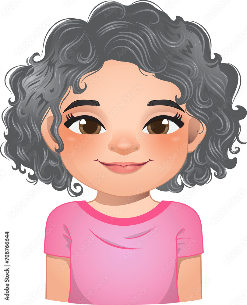 Little girl face, avatar, kid head with curly short hair cartoon PNG Little girl face, avatar, kid head with curly short hair cartoon PNG