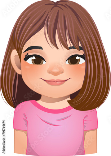 Little girl face, avatar, kid head with short hair cartoon PNG