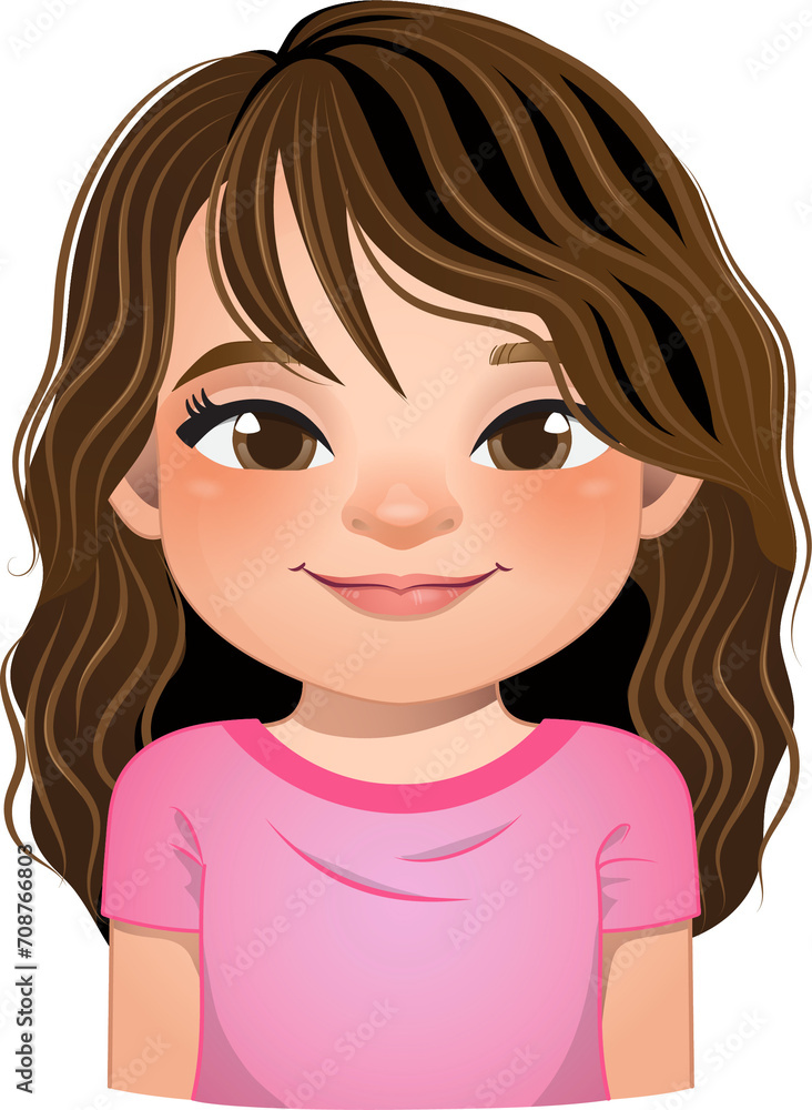 Little girl face, avatar, kid head with curly long hair cartoon PNG Little girl face, avatar, kid head with curly long hair cartoon PNG