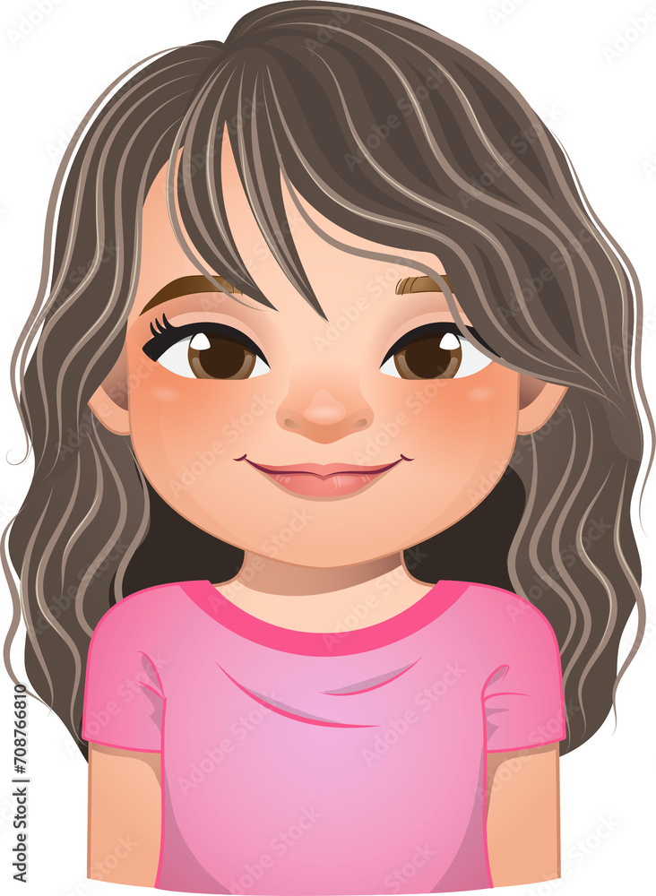 Little girl face, avatar, kid head with curly long hair cartoon PNG Little girl face, avatar, kid head with curly long hair cartoon PNG