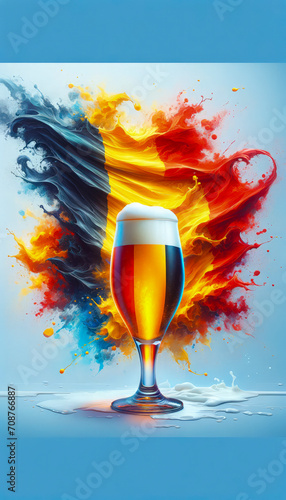 painting of a glass of beer with flaming Belgium flag