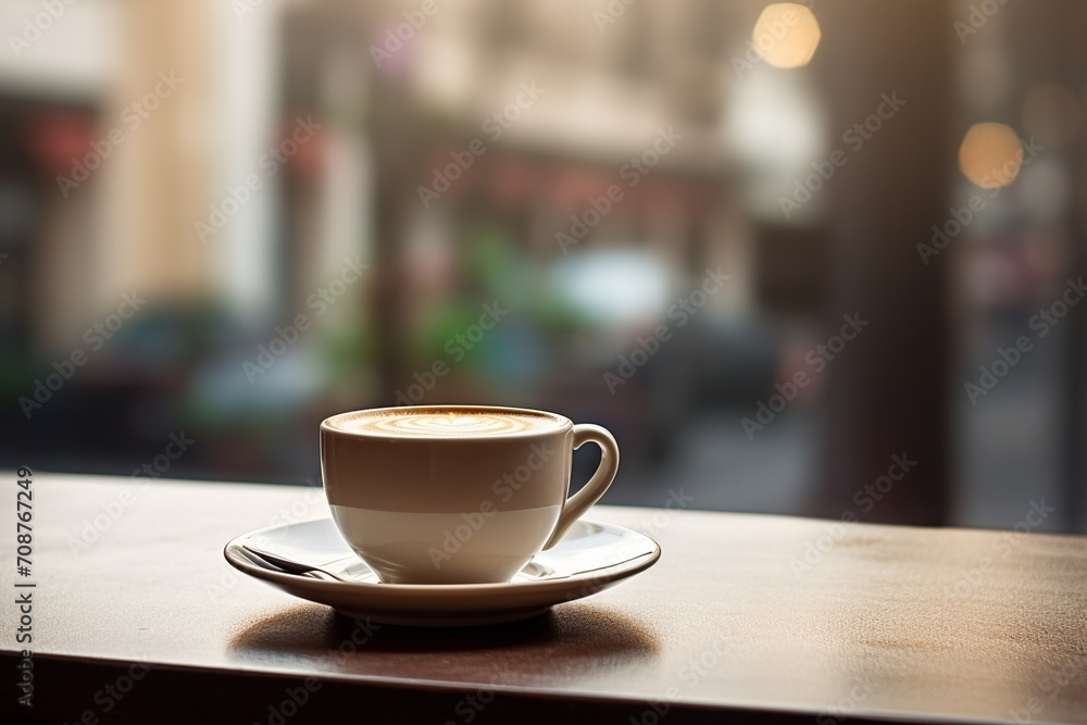 Fototapeta premium Indulge in the visual delight of a perfectly brewed and aromatic cup of coffee resting on a simple and sleek table