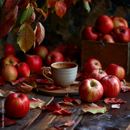 Autumn Still Life with Apples and Leaves