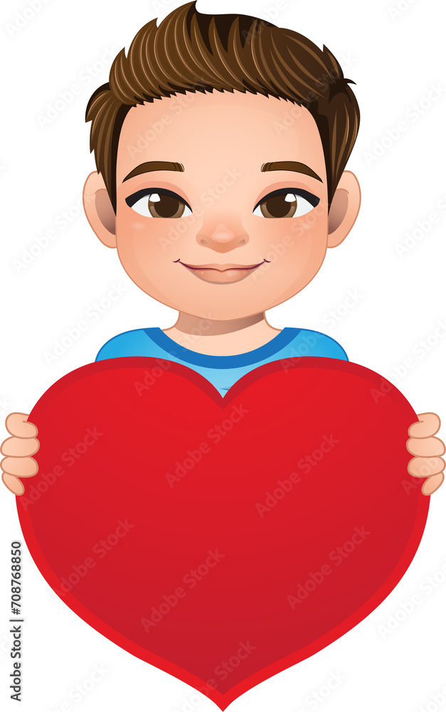 Valentine day with little boy with short hair hairstyle holding red heart cartoon PNG Valentine day with little boy with short hair hairstyle holding red heart cartoon PNG