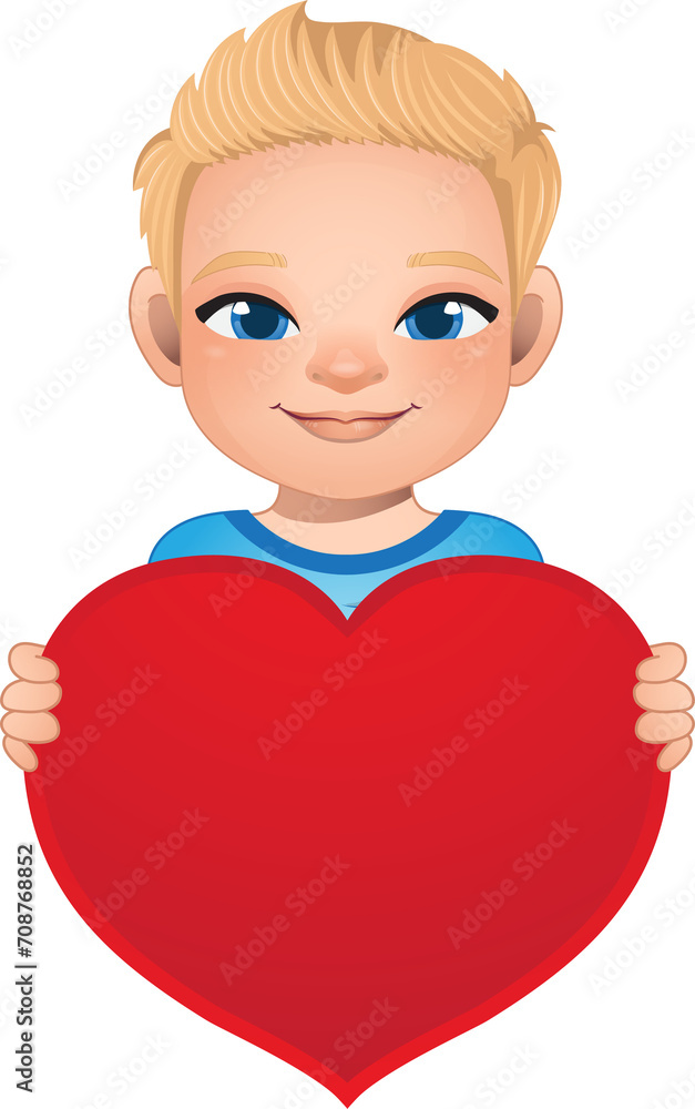 Valentine day with little boy with short hair hairstyle holding red heart cartoon PNG Valentine day with little boy with short hair hairstyle holding red heart cartoon PNG