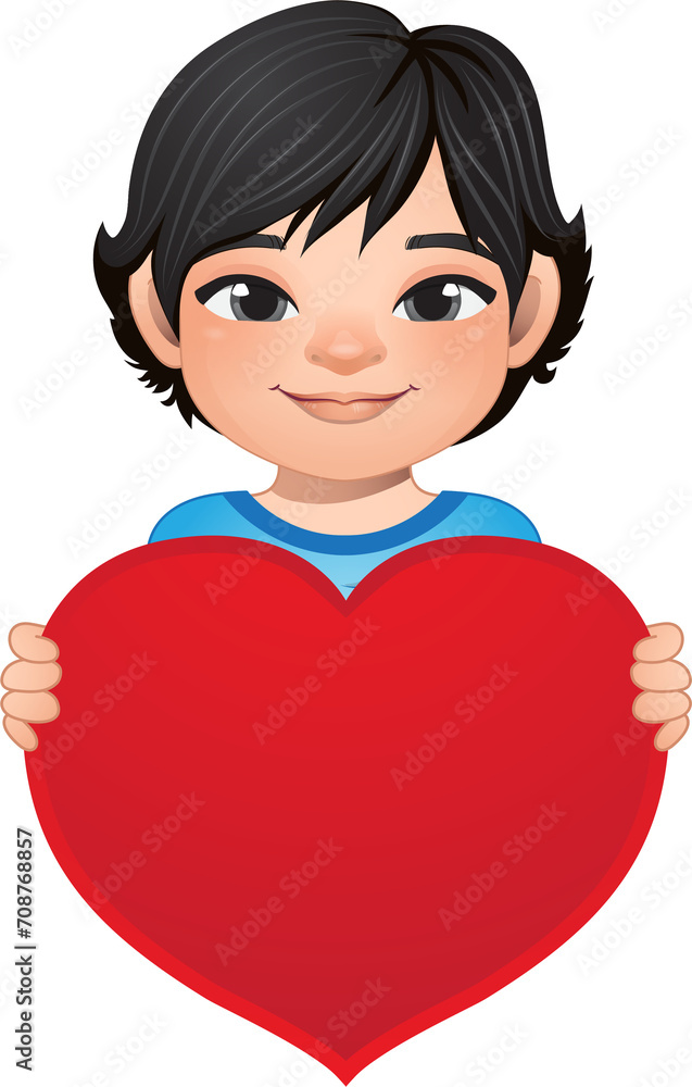 Valentine day with little boy with short hair hairstyle holding red heart cartoon PNG Valentine day with little boy with short hair hairstyle holding red heart cartoon PNG