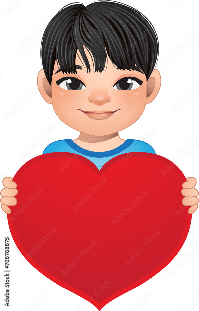 Valentine day with little boy with short hair hairstyle holding red heart cartoon PNG Valentine day with little boy with short hair hairstyle holding red heart cartoon PNG
