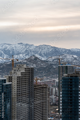 modern constructions of tall skyscraper buildings in city, Batumi, Georgia