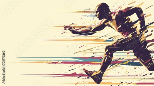  a silhouette of a running man with colorful paint splatters on the side of the running man is in the foreground and the background of the image is a white background.