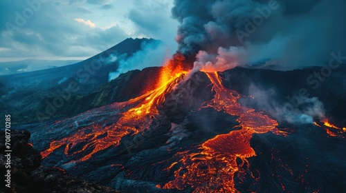 Volcanic eruption. Concept of natural cataclysms