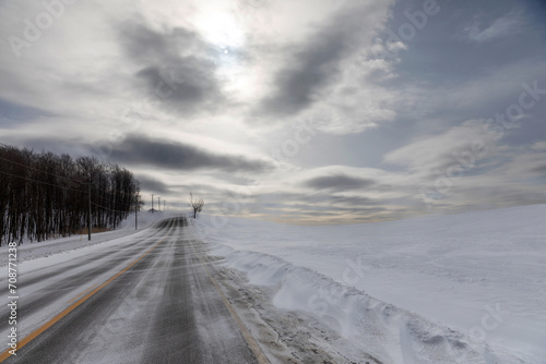 Desert road on a freezing winter day