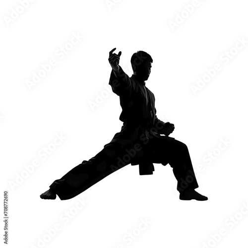 silhouette illustration of kung fu fighter exercise training pose 