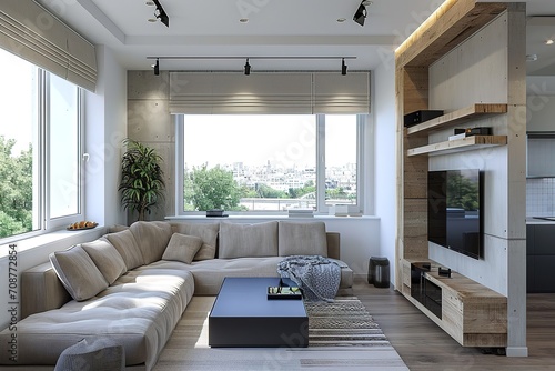 Interior design of modern apartment. Interior mockup  3d render