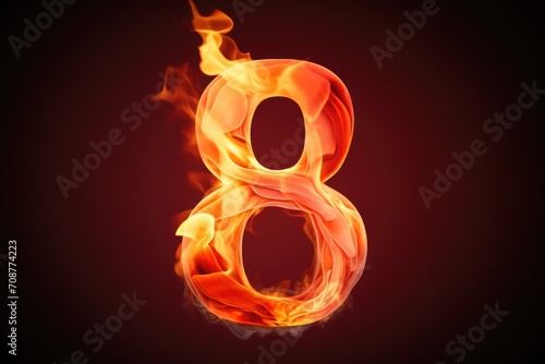 fire number 8 made of fire flames. number eight symbol. isolated on black. hot red and orange symbol