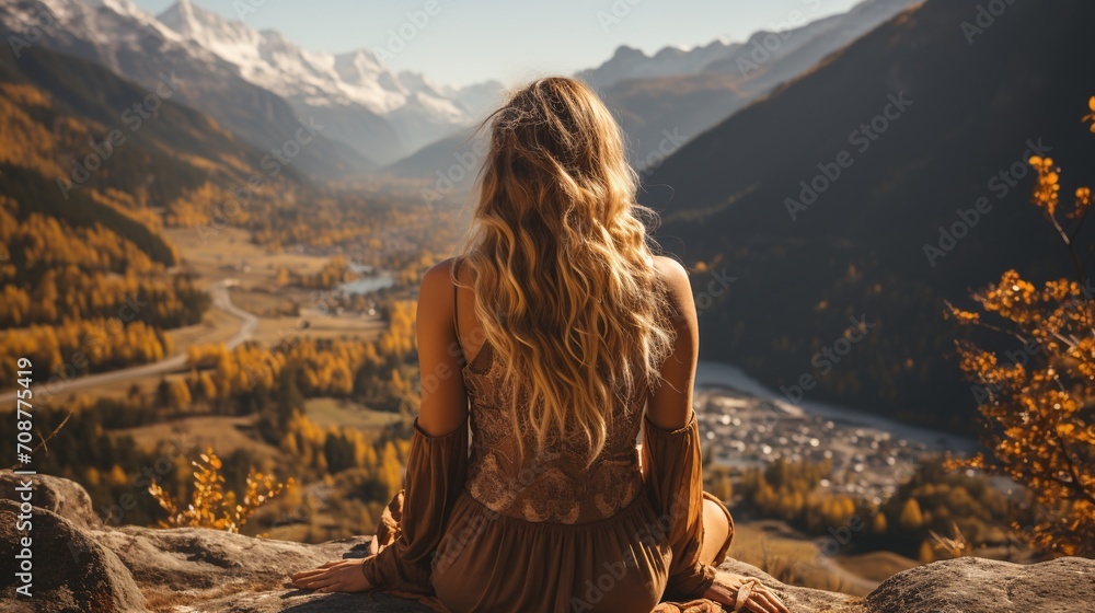 woman looking at mountain view