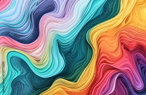 Vibrant Rainbow Waves: Abstract colorful background with patterns, textures, and gradients in bright hues of yellow, green, orange, pink, and more