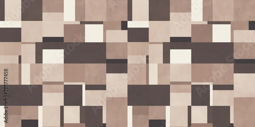 Seamless elegant overlapping squares modern art wallpaper pattern. Abstract geometric contemporary patchwork background texture in a timeless neutral warm beige and brown earth tones color palette.