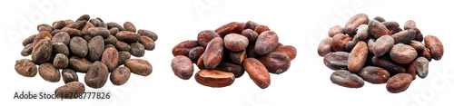Set of stack of cocoa beans, cut out - stock png. photo