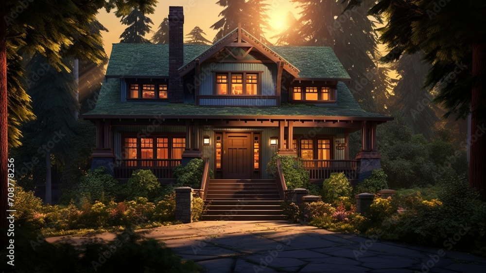 Serene Woodland Retreat: Exquisite Craftsman House - AI Generative