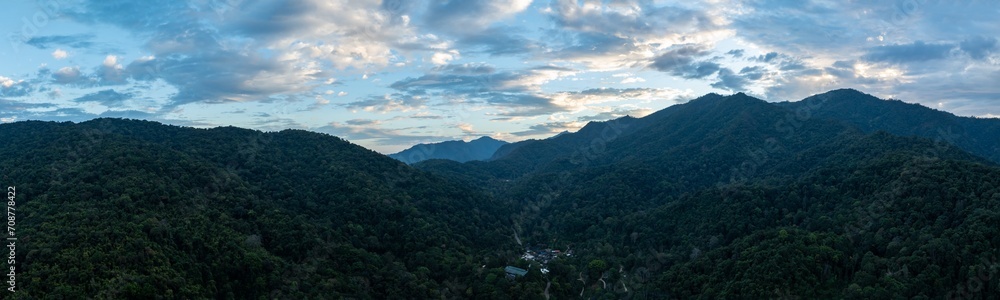 panoramic landscape view mountain green and cloun sky,