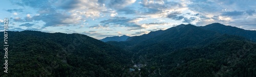 panoramic landscape view mountain green and cloun sky 