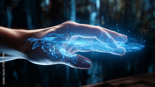 Digital Holographic Representation of an AI-Powered Healing Hand - AI Generative