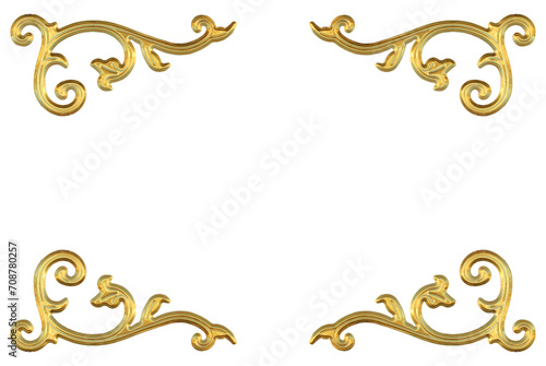 Old antique gold frame, vintage style, line design for border, isolated on white background.