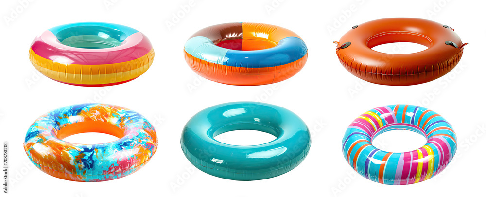 Set of inflatable swim ring, cut out - stock png. - obrazy, fototapety, plakaty 