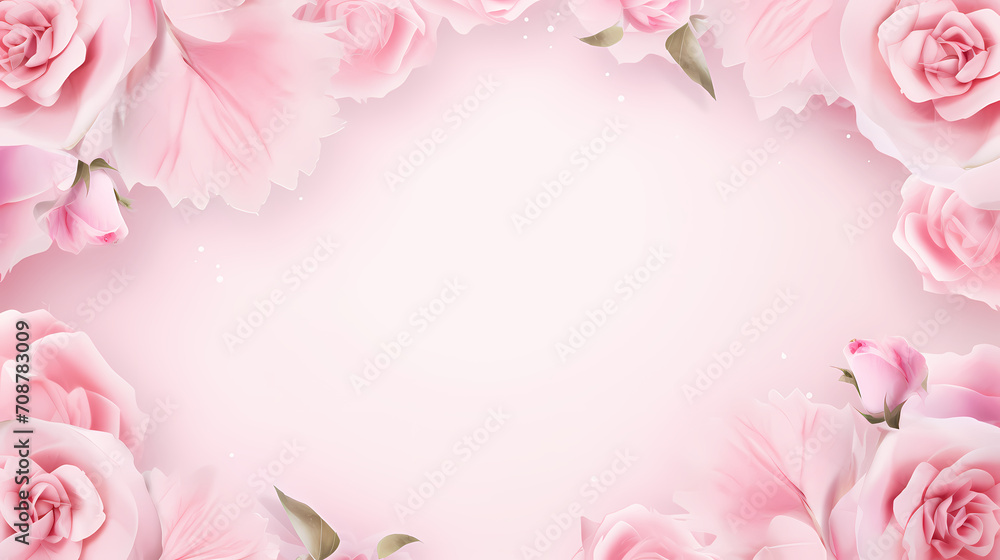 Pink rose flower composition background, decorative flower background pattern, floral border background Pink rose flower composition background, decorative flower background pattern, floral border background