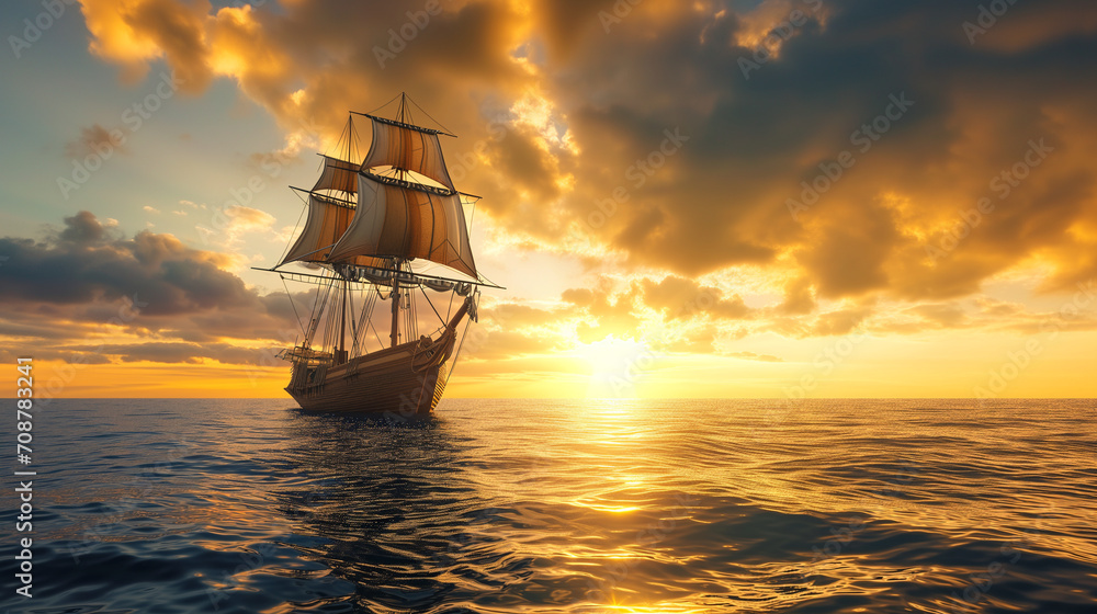 A caravel sailing across the ocean