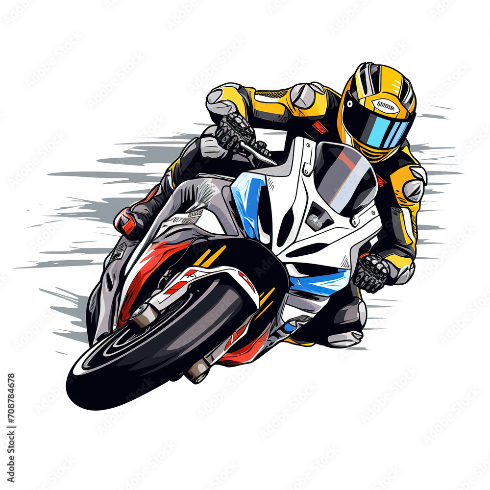 moto gp image desigen with PNG transparent background. vector style moto gp illustration design for stickers,t-shirts and others, generative ai