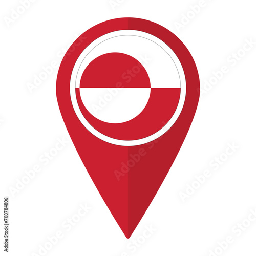Greenland flag on map pinpoint icon isolated. Flag of Greenland