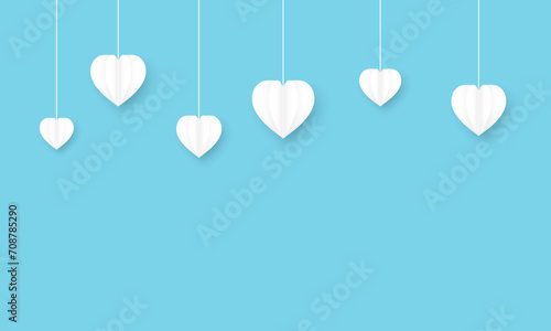 White heart paper cut out on blue background.Love symbol vector graphic illustration backdrop wallpaper.Valentine's day, wedding, love, anniversary, mother, marriage.