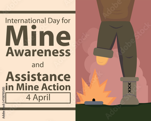 illustration vector graphic of a soldier's leg was hit by a mine and it exploded, perfect for international day, mine awareness, assistance, mine action, celebrate, greeting card, etc.