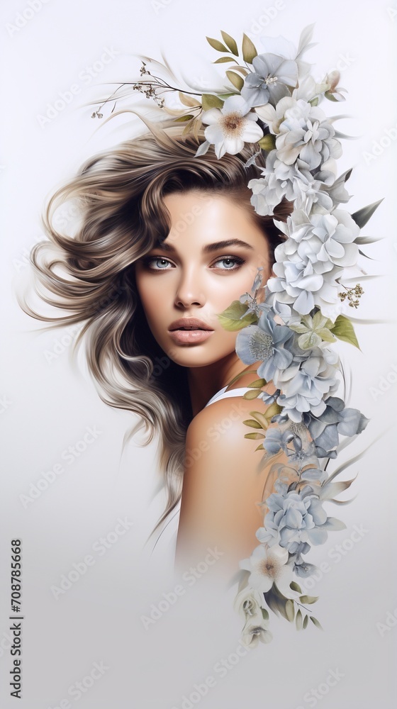 Portrait of a beautiful woman with flowers in her hair Portrait of a beautiful woman with flowers in her hair