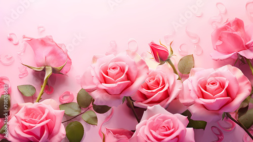 Pink rose flower composition background  decorative flower background pattern  floral border background