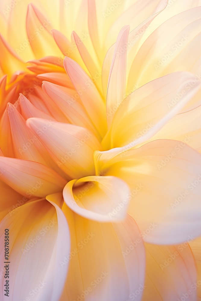 Dahlia flower on light orange background. Backdrop for greeting card, banner, poster, wallpaper, print. Valentine, Mother's and Women's day concept. Peach fuzz - color of 2024 year