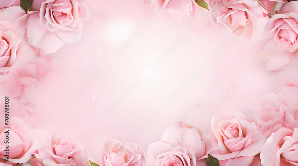 Pink rose flower composition background, decorative flower background pattern, floral border background Pink rose flower composition background, decorative flower background pattern, floral border background