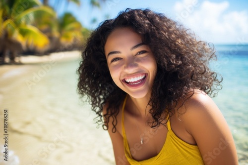 Young woman smiling happy on tropical beach
