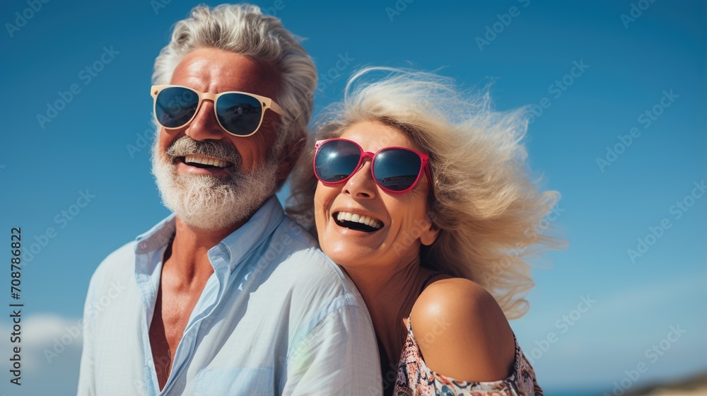Happy retired couple enjoying the sunshine Happy retired couple enjoying the sunshine