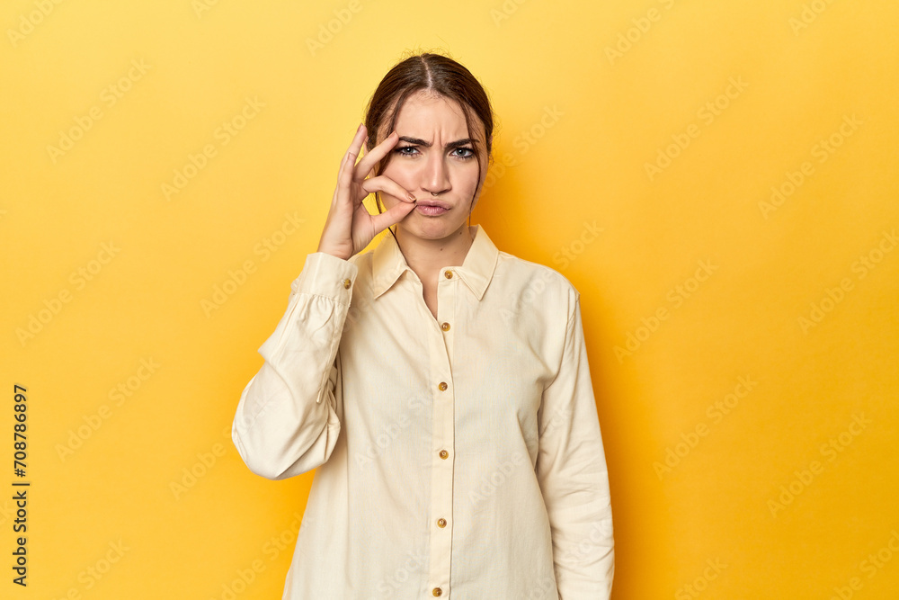 with fingers on lips keeping a secret. with fingers on lips keeping a secret.
