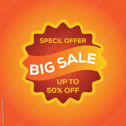 Big sale Badge design. Big sale special offer text in circle badge tag element for shopping discount promotion.Up to 50 off.