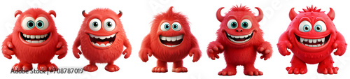 Cute red monsters collection, cartoon style. On Transparent background © Othman