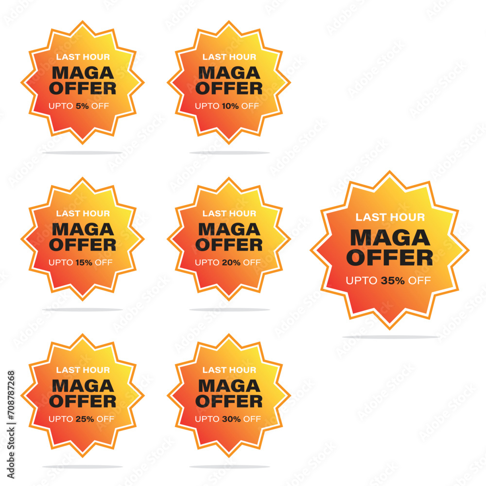 Set of maga offer badge 10, 15, 20, 25, 30 parcent off. Maga sale banner template. Set of maga offer badge 10, 15, 20, 25, 30 parcent off. Maga sale banner template.