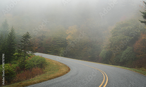 Road in the fog of mystery