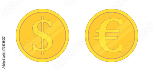 vector Dollar, Euro coin 