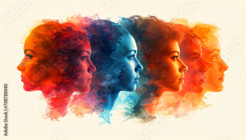 Group of faces in profile illustrating  concepts such as diversity and equality photo