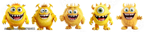 Cute 3d monsters collection  cartoon style. On Transparent background